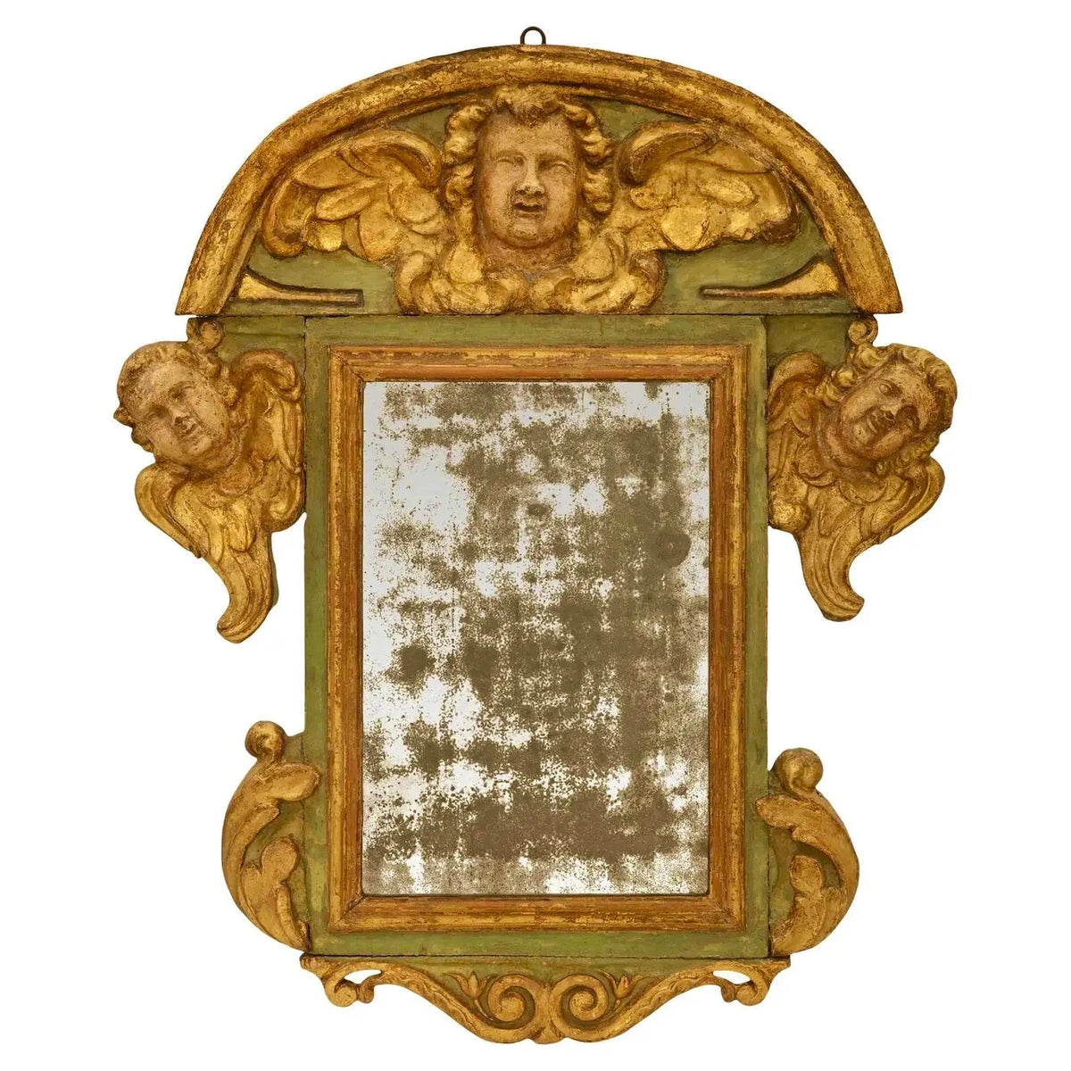 Espejo Barroco Italiano de Madera Patinada y Giltwood del Siglo XVIII