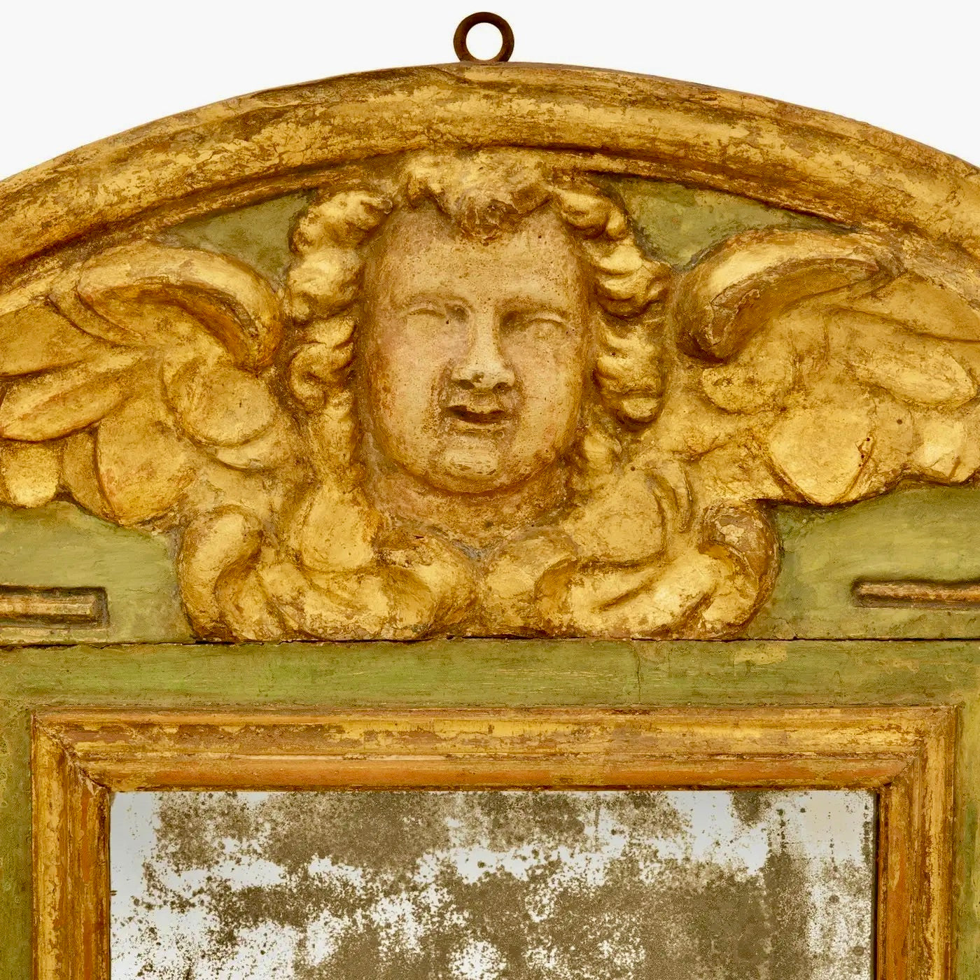 Espejo Barroco Italiano de Madera Patinada y Giltwood del Siglo XVIII