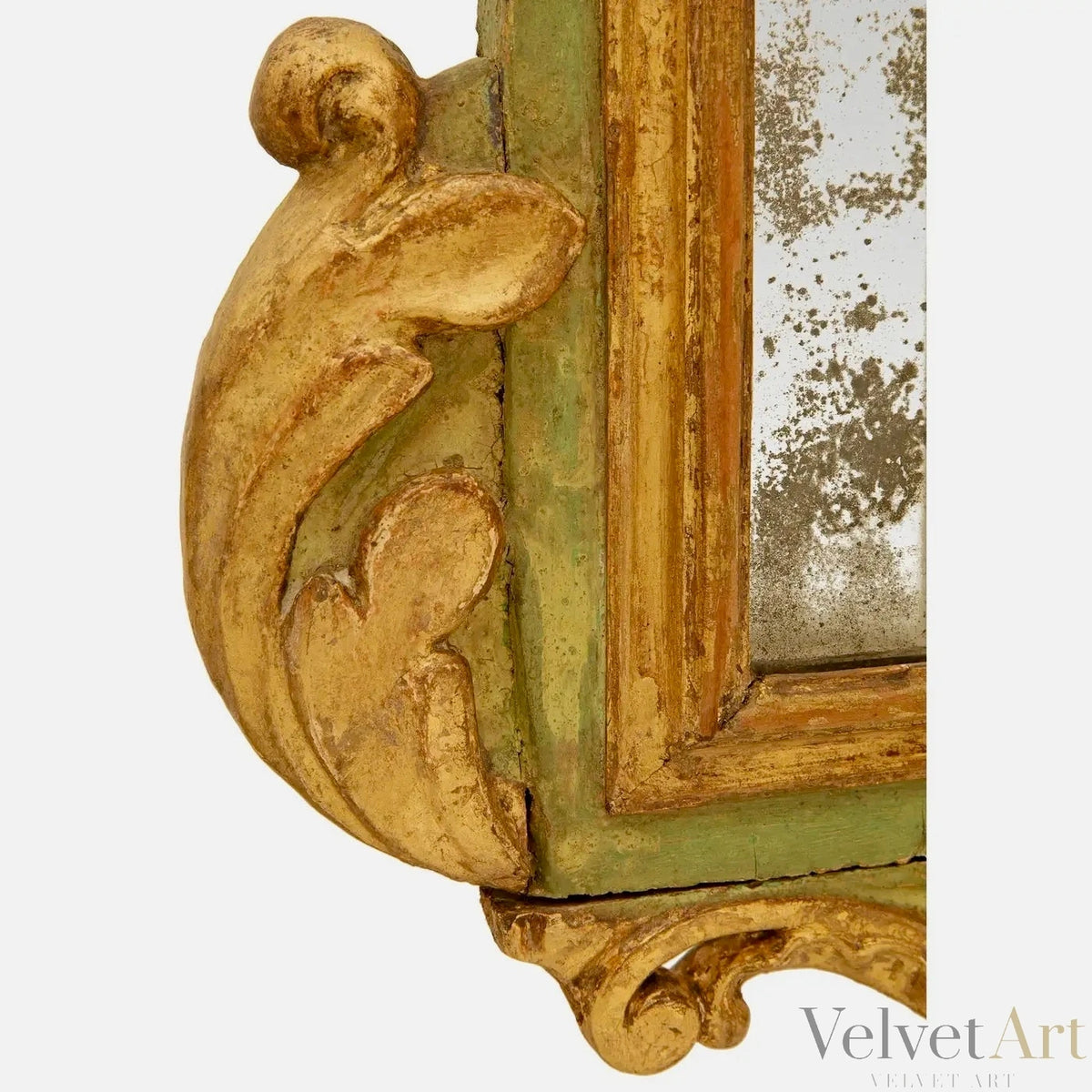 Espejo Barroco Italiano de Madera Patinada y Giltwood del Siglo XVIII – vista 5 de 6