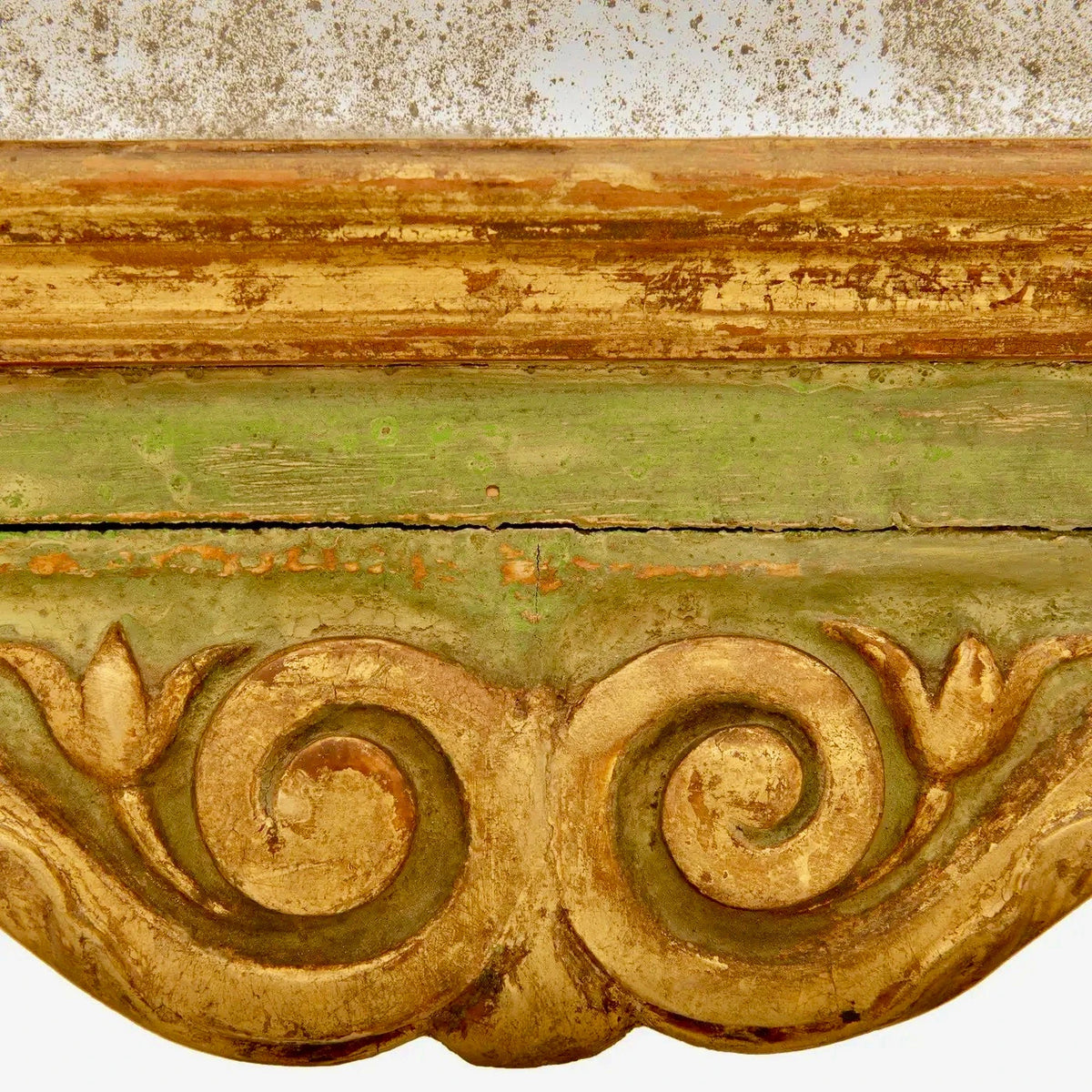 Espejo Barroco Italiano de Madera Patinada y Giltwood del Siglo XVIII – vista 6 de 6