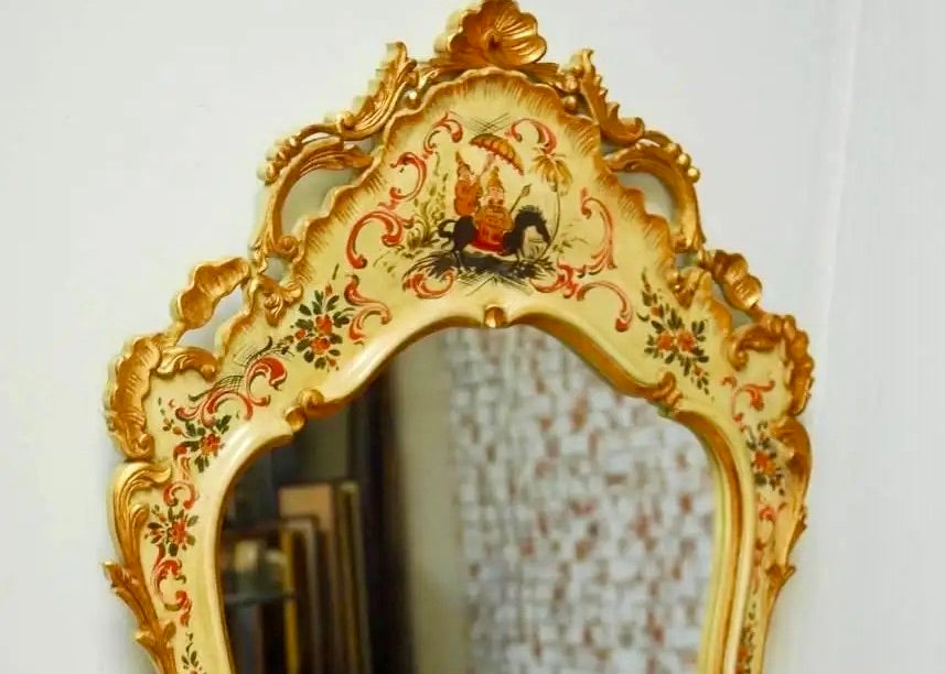Espejo Chinoiserie Veneciano Lacado | Italia, 1970