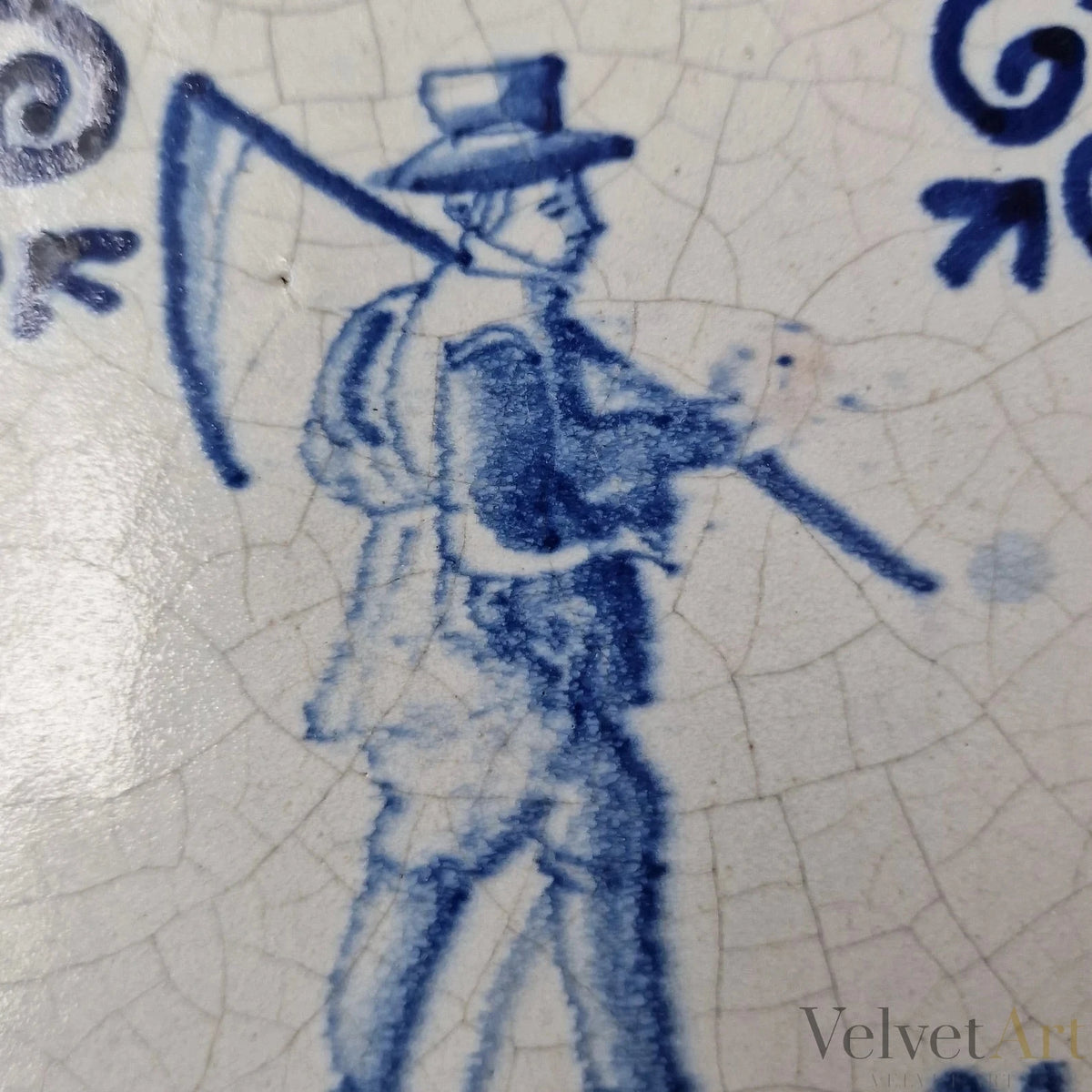 Azulejo Azul de Delft de 1640, Temporero Alemán, Esquina de Volutas – vista 2 de 5