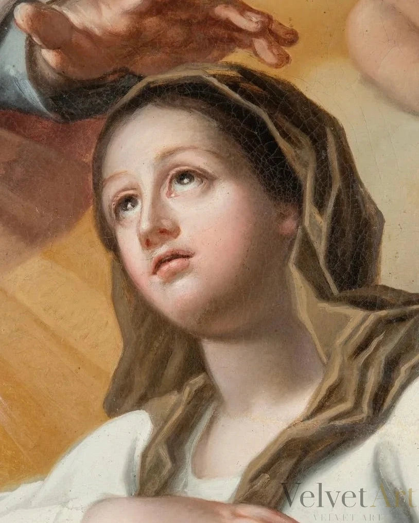 Antonio Giovanni Barbazza, La Virgen María Bendecida por Dios Padre, Óleo sobre Lienzo, Siglo XVIII – vista 5 de 6