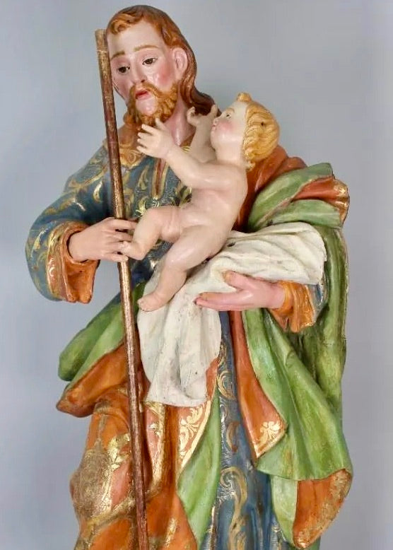 "San José con el Niño" | Escultura de Madera Policromada | Escuela Española Siglo XVIII