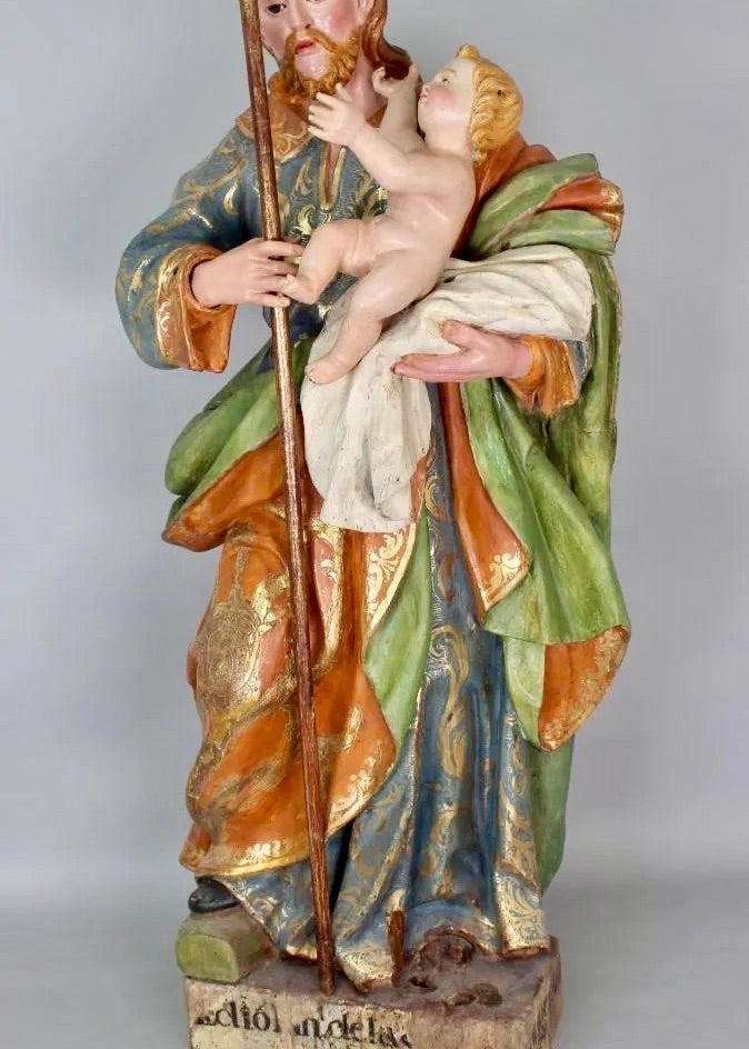 "San José con el Niño" | Escultura de Madera Policromada | Escuela Española Siglo XVIII