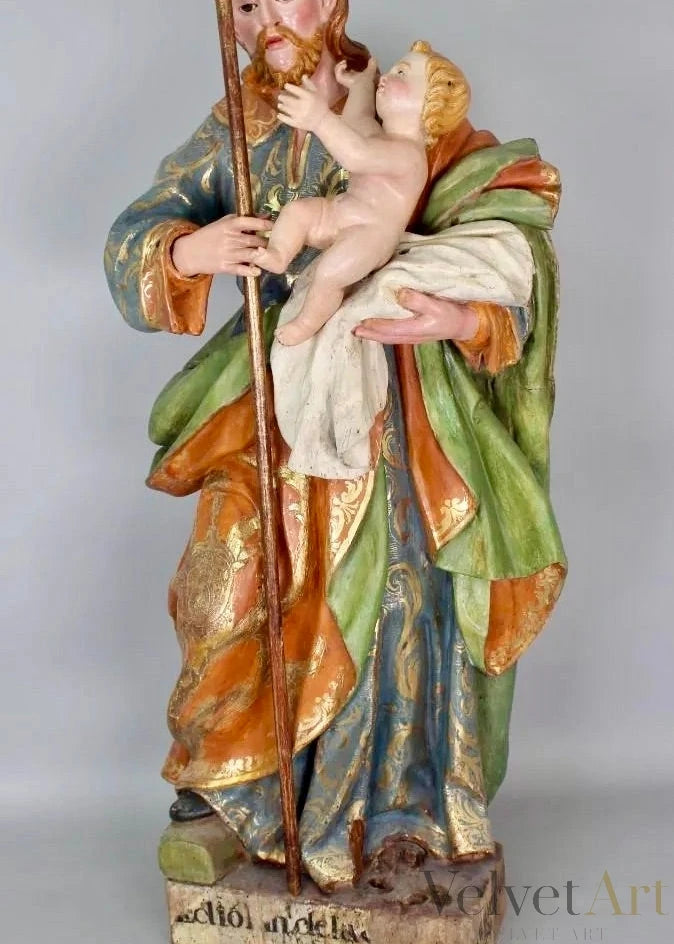 San José con el Niño, Escultura de Madera Policromada, Escuela Española Siglo XVIII – vista 10 de 12