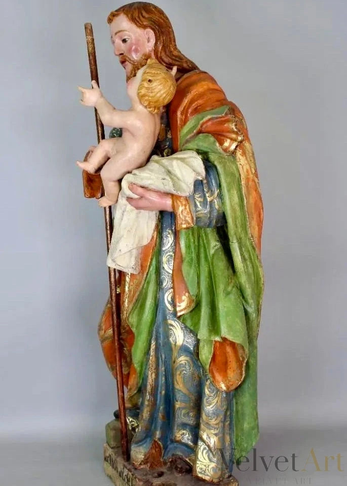 San José con el Niño, Escultura de Madera Policromada, Escuela Española Siglo XVIII – vista 9 de 12