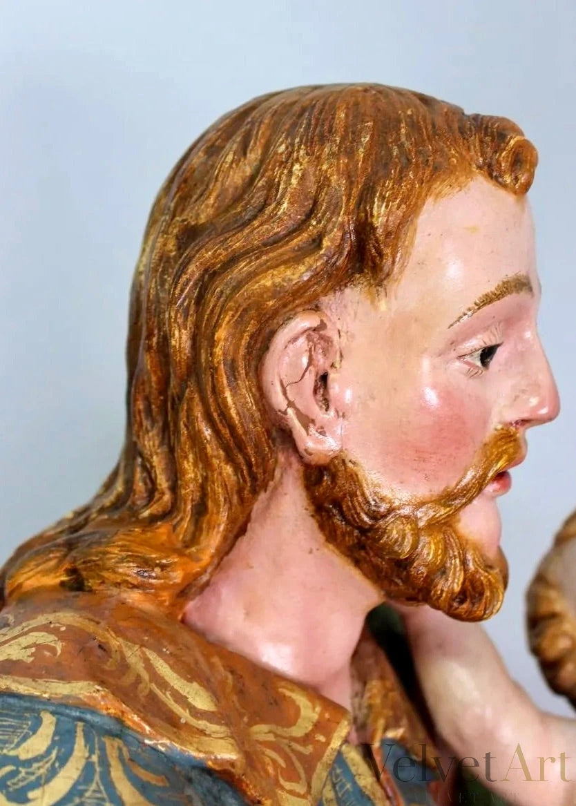 San José con el Niño, Escultura de Madera Policromada, Escuela Española Siglo XVIII – vista 5 de 12