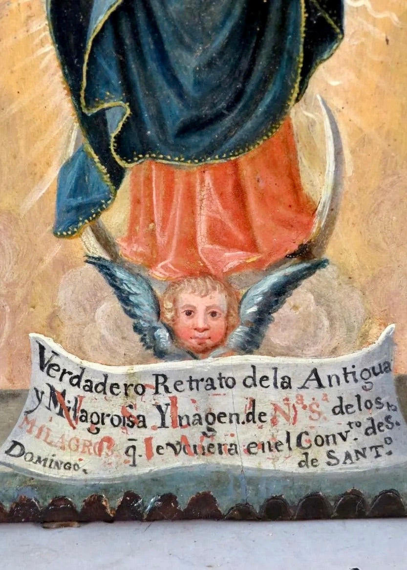 "Nuestra Señora de los Milagros" | Óleo sobre Tabla | Escuela Española, siglo XVIII