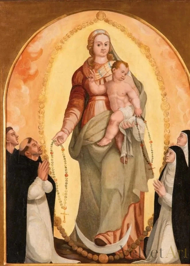 La Virgen del Rosario con Santo Domingo y Santa Catalina | Escuela Castellana, Siglo XVI