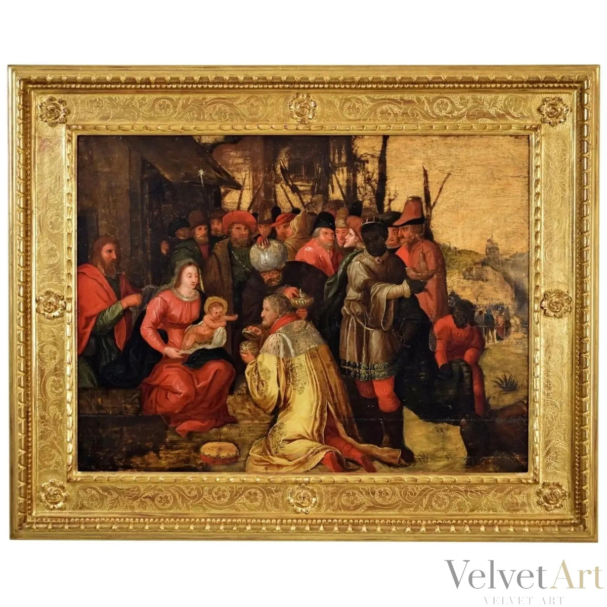 Frans Francken III, Adoración de los Magos, Óleo sobre tabla con fondo dorado, Siglo XVII