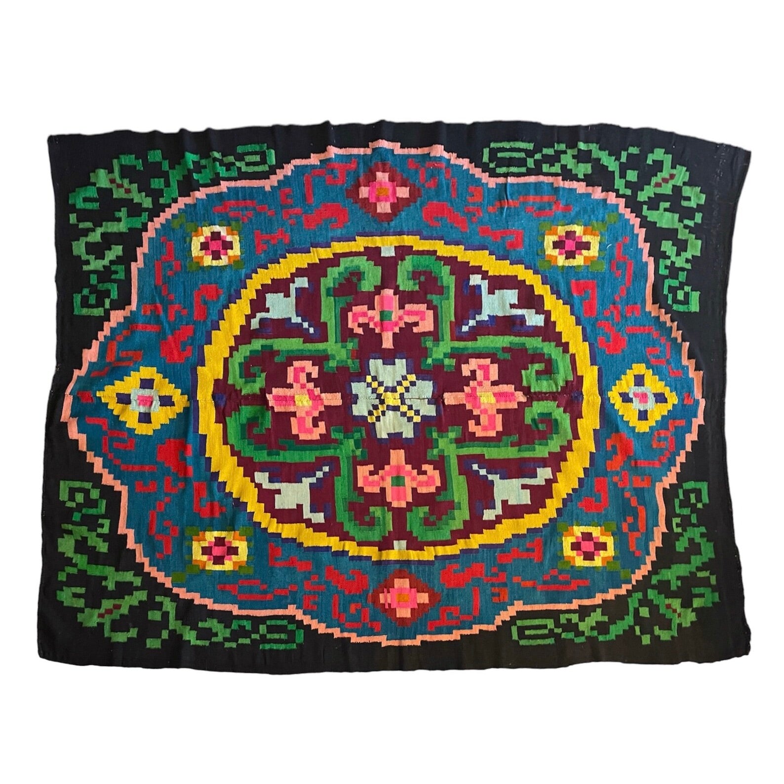 Alfombra Tradicional Rumana de Lana Hecha a Mano en los Años 50