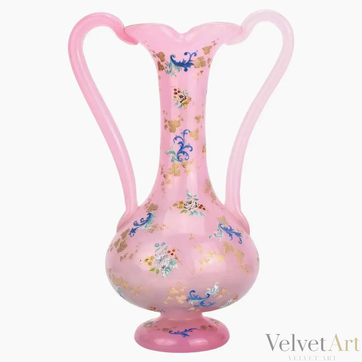 Jarrón de cristal de Moser esmaltado de ópalo bohemio de 1860