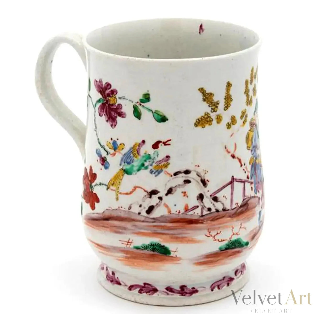 Jarra de porcelana de Bow con decoración chinoiserie, Londres, 1760