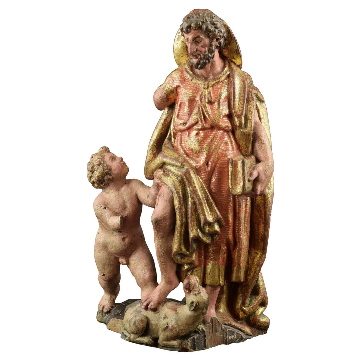 Talla policromada de San Roque en madera, escultura religiosa española del siglo XVI