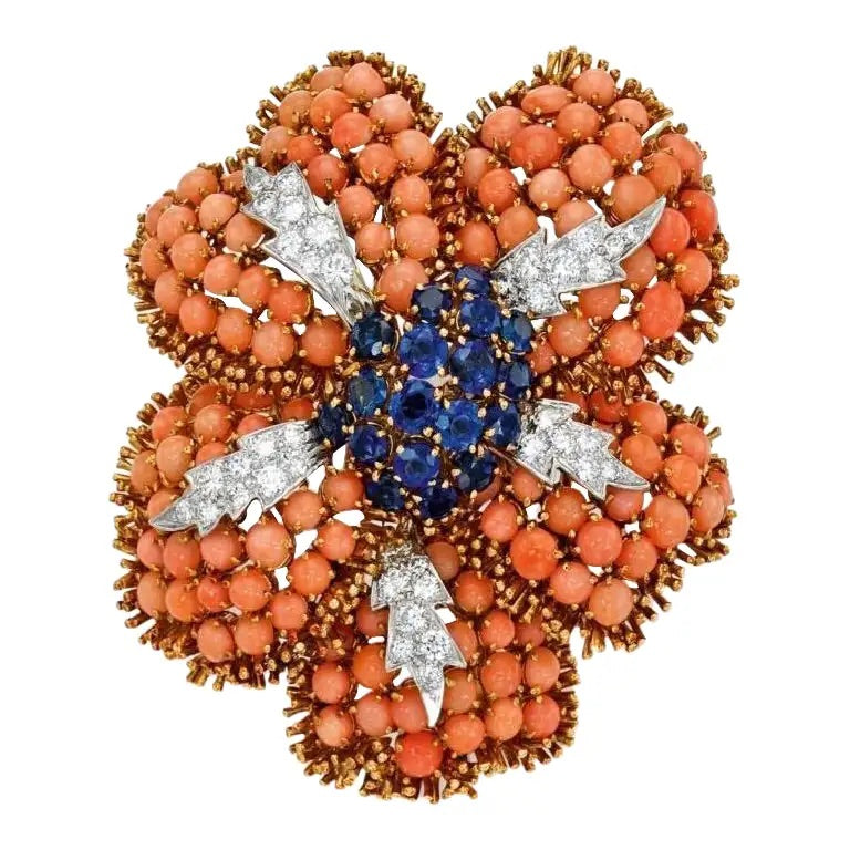 Broche-Colgante Flor de Coral y Piedras Preciosas David Webb