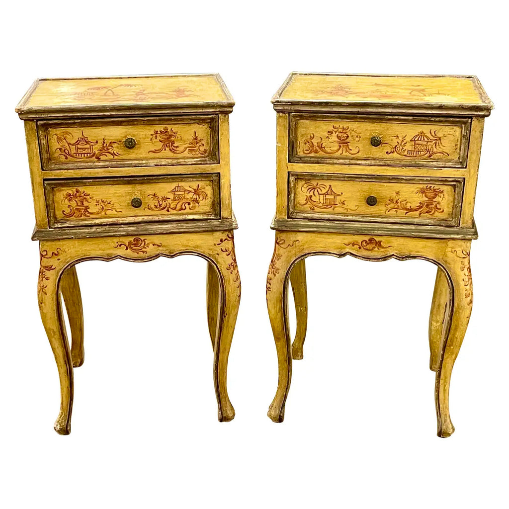 “Mesas Auxiliares Chinoiserie” Italia 1910 | Mueble Pintado con Pátina Original