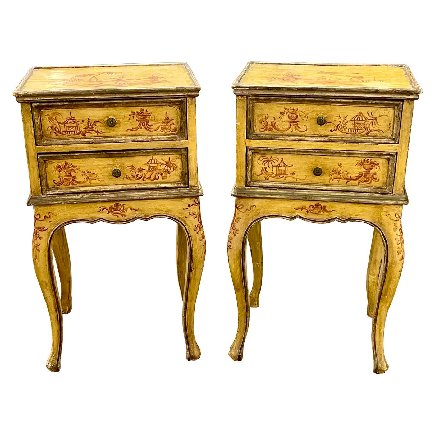“Mesas Auxiliares Chinoiserie” Italia 1910 | Mueble Pintado con Pátina Original