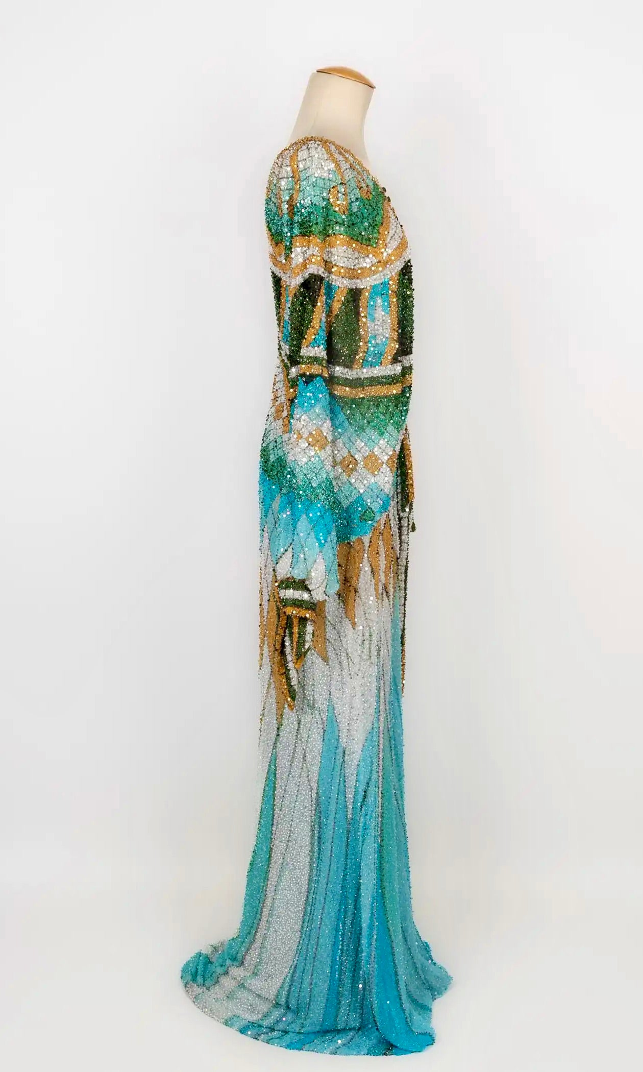 Roberto Cavalli Vestido Largo Bordado con Perlas y Lentejuelas de 2010