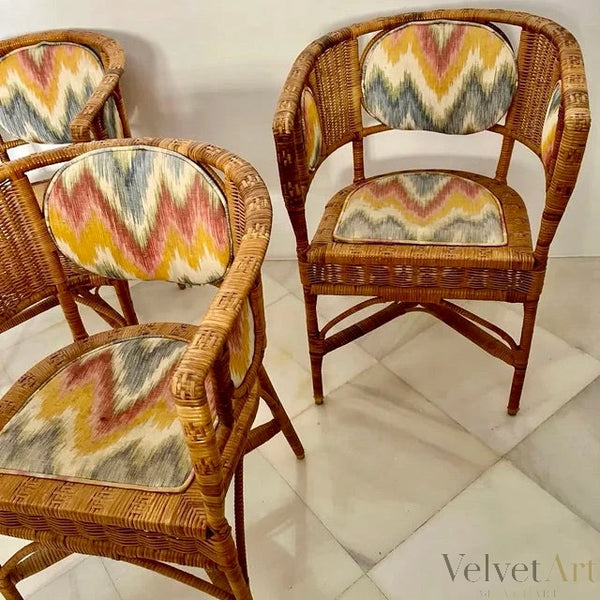 3 Sillones de Mimbre Tapizados