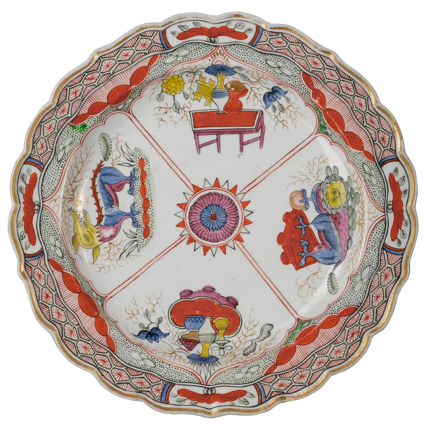 Plato Coalport de Porcelana “Dragón en Compartimento”, 1800