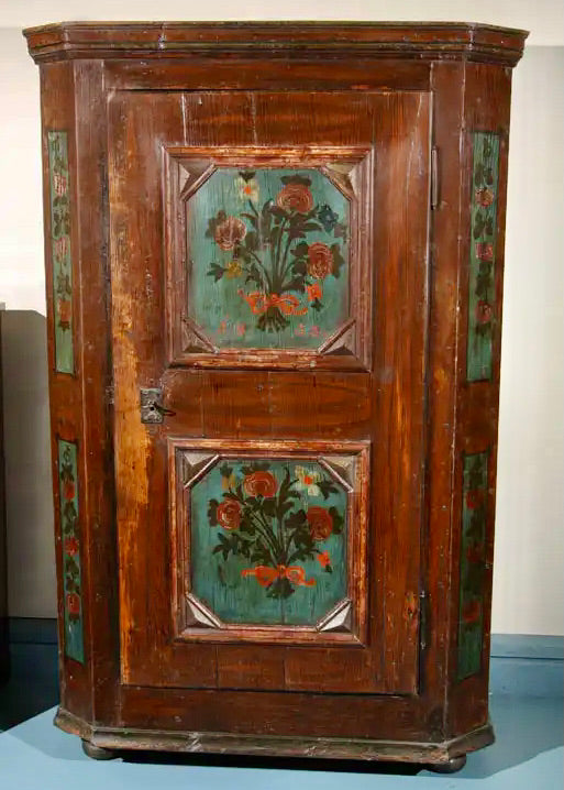 Kas holandesa pintada del siglo XIX con flores y pintura original