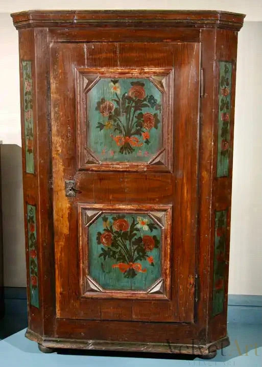 Kas holandesa pintada del siglo XIX con flores y pintura original