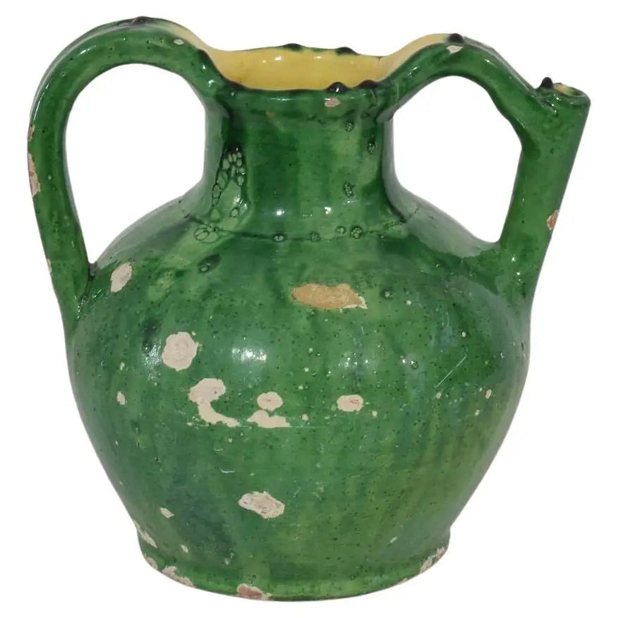 Jarra Verde de Terracota Esmaltada | Cruche Francesa del Siglo XIX