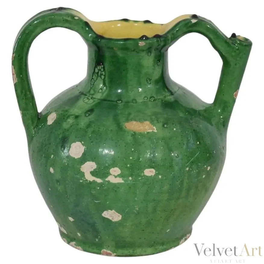 Jarra Verde de Terracota Esmaltada | Cruche Francesa del Siglo XIX