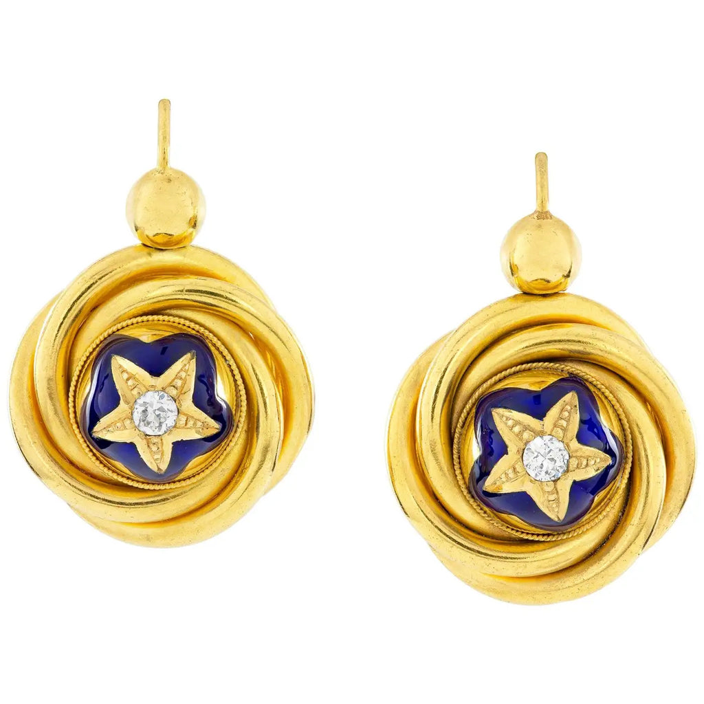 Pendientes de Esmalte Victorianos con Diamantes de 1870