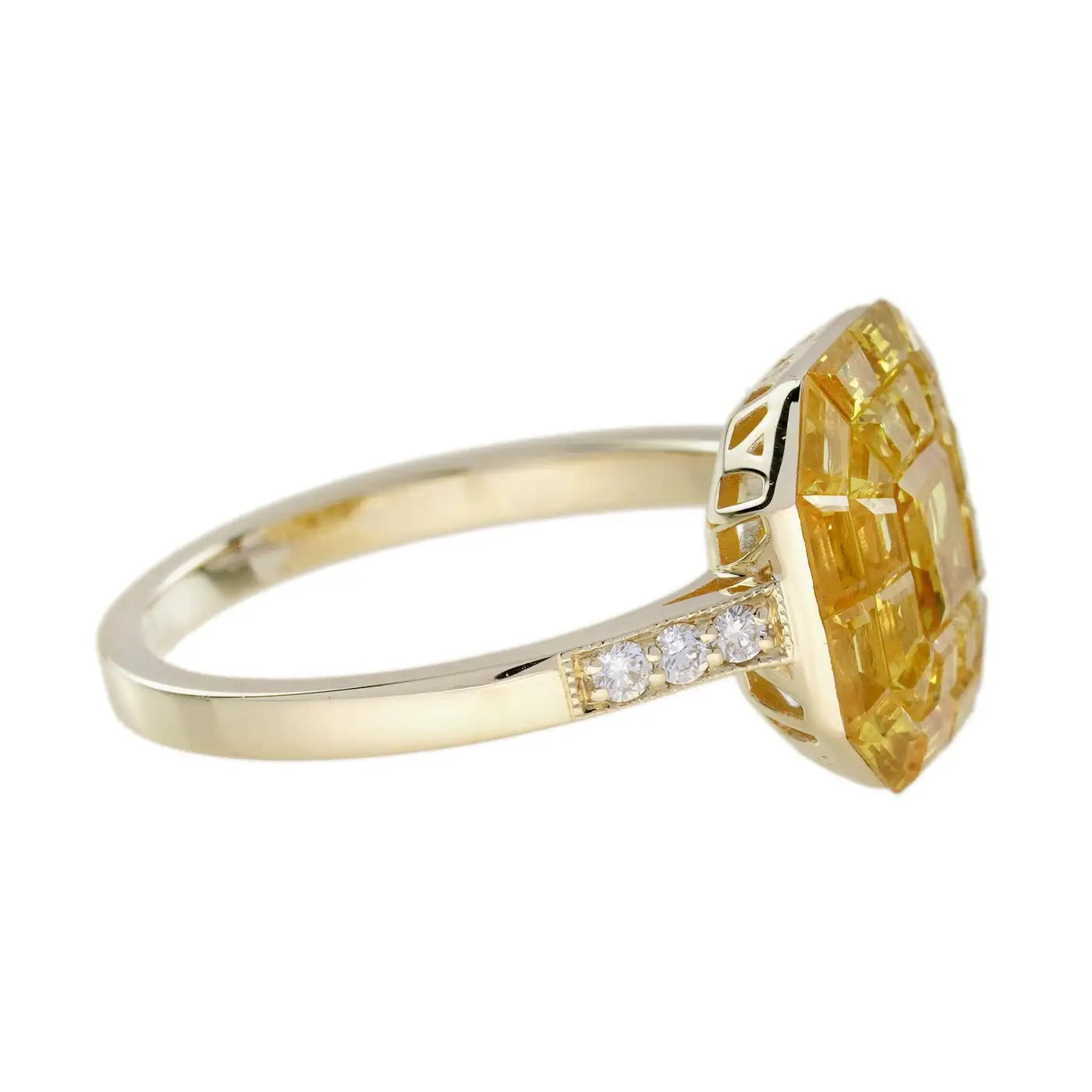 Anillo Estilo Art Deco con Zafiro Amarillo y Diamante