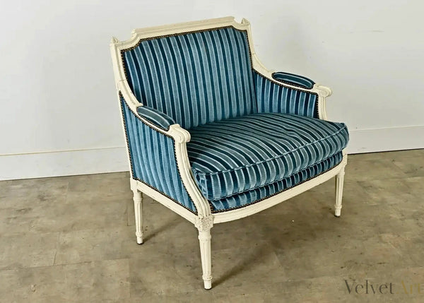 Bergère Marquesa Francesa Luis XVI de Rayas Azules del Siglo XIX