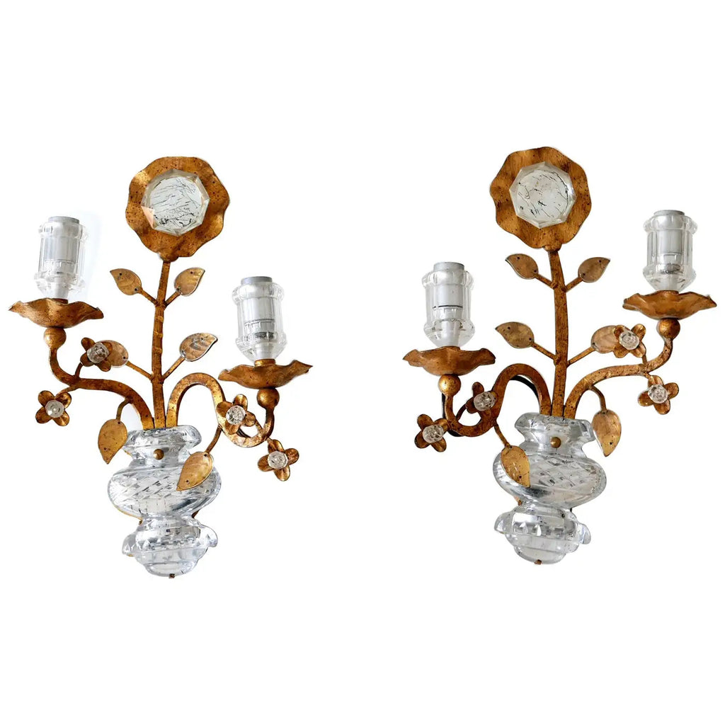 Apliques Dorados de Cristal y Metal de Maison Baguès Años 60