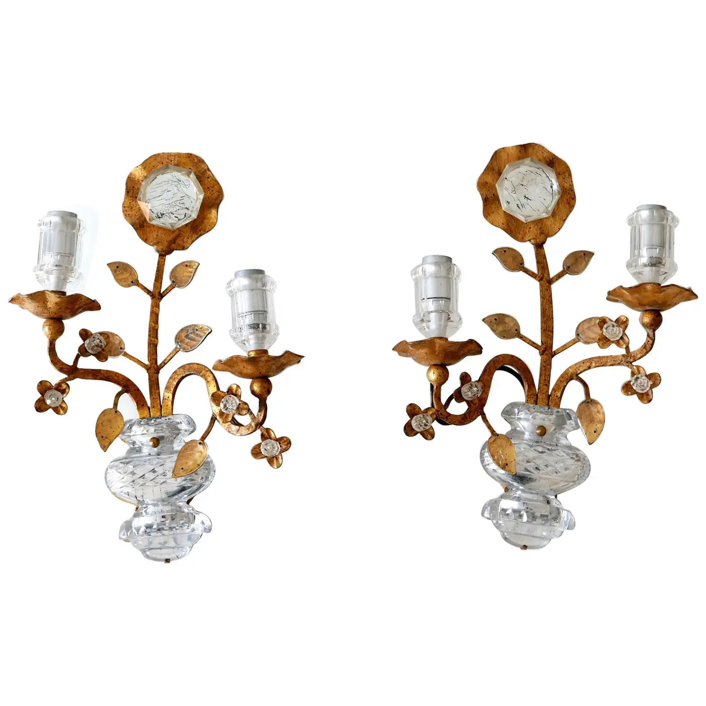 Apliques Dorados de Cristal y Metal de Maison Baguès Años 60