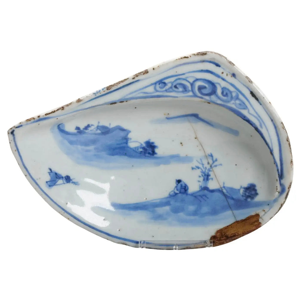 Plato Chino Kosometsuke de Porcelana Azul Bajo Vidriado | Literato en Paisaje | Periodo Ming, Siglo XVII