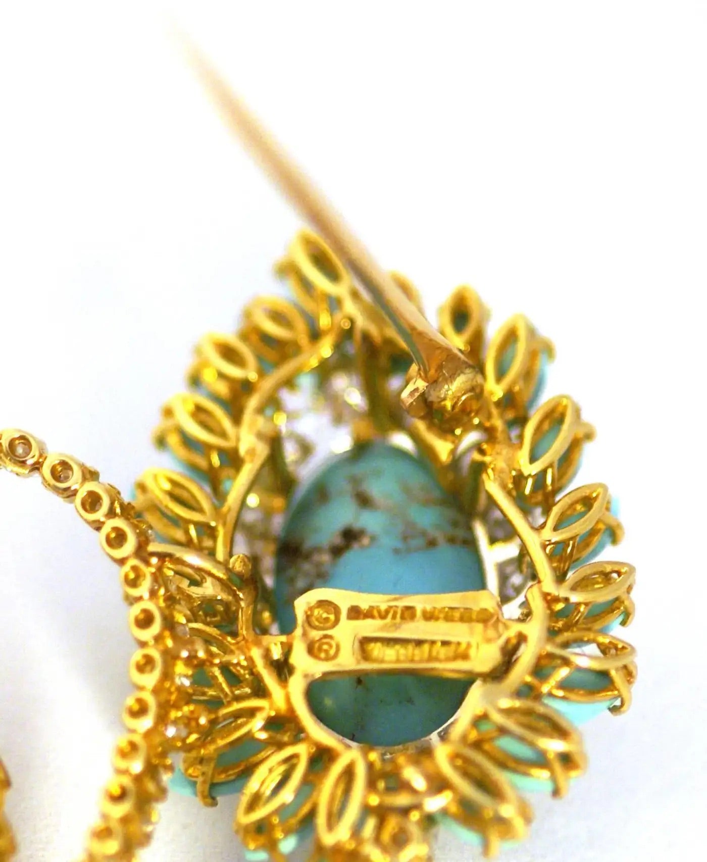Broche Flor de Oro con Diamantes y Turquesas David Webb