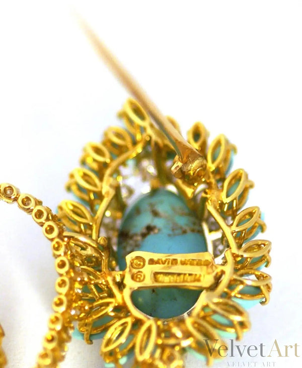 Broche Flor de Oro con Diamantes y Turquesas David Webb