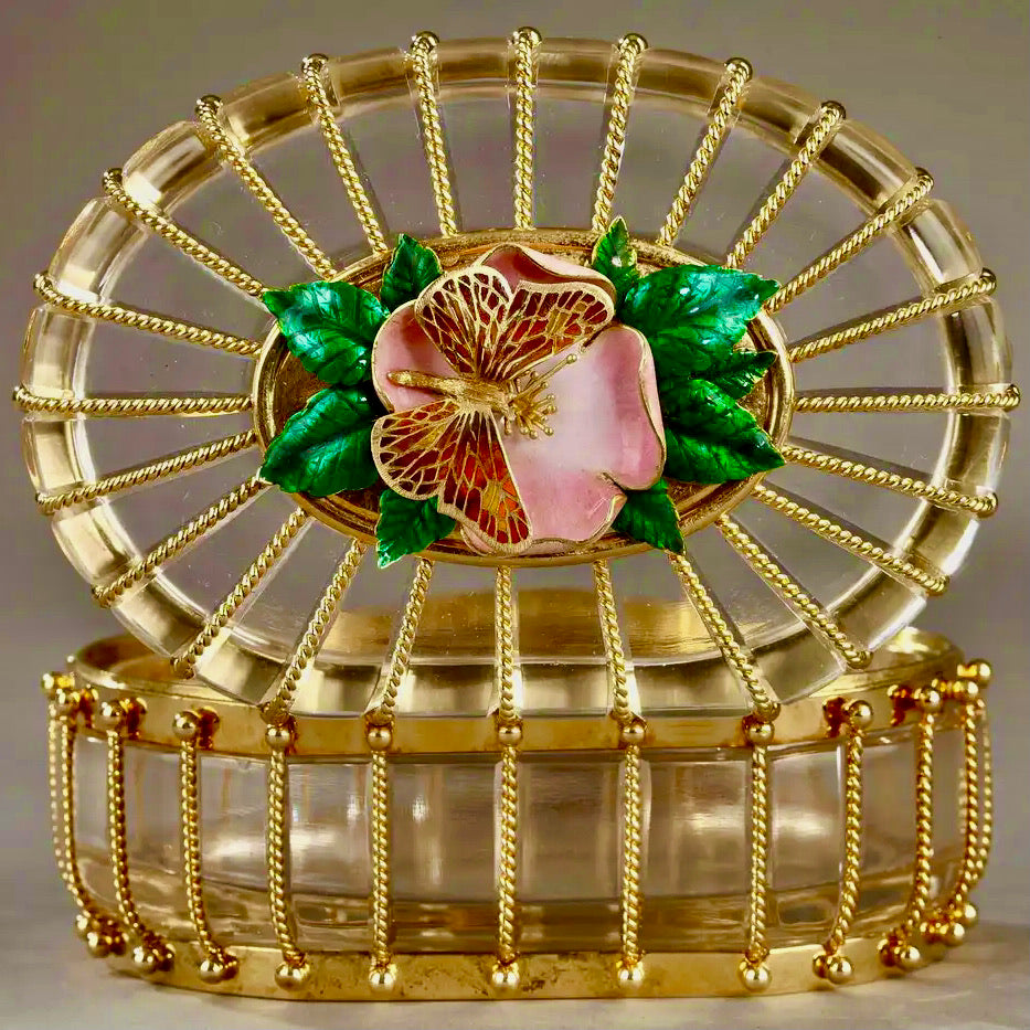Caja Algernon Asprey de Cristal y Oro Esmaltado