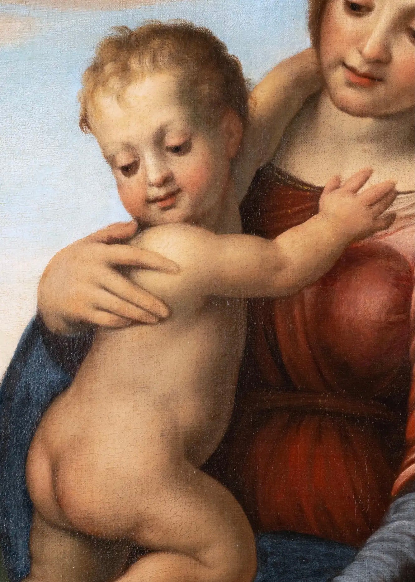 La Virgen con el Niño y San Juan Bautista: Pintura Italiana del Siglo XVII Inspirada en Franciabigio