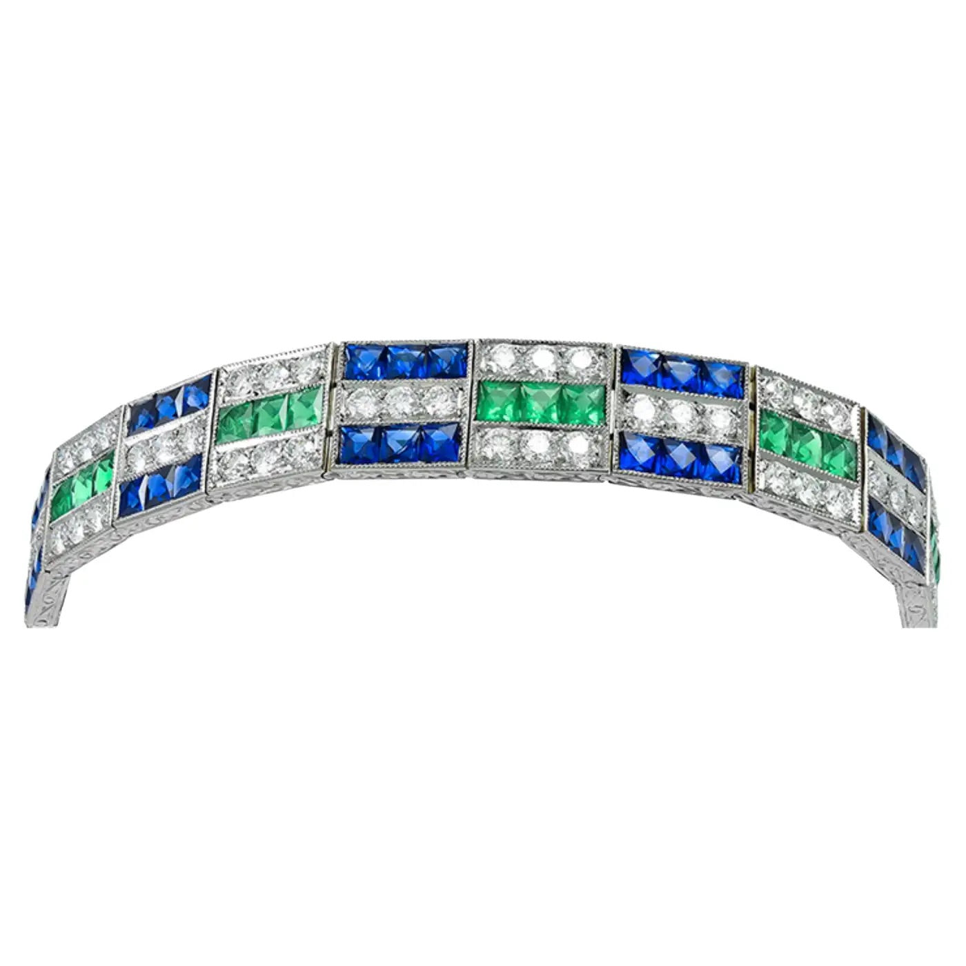 Pulsera de Esmeralda, Zafiro y Diamantes | Estilo Art Deco | 2015