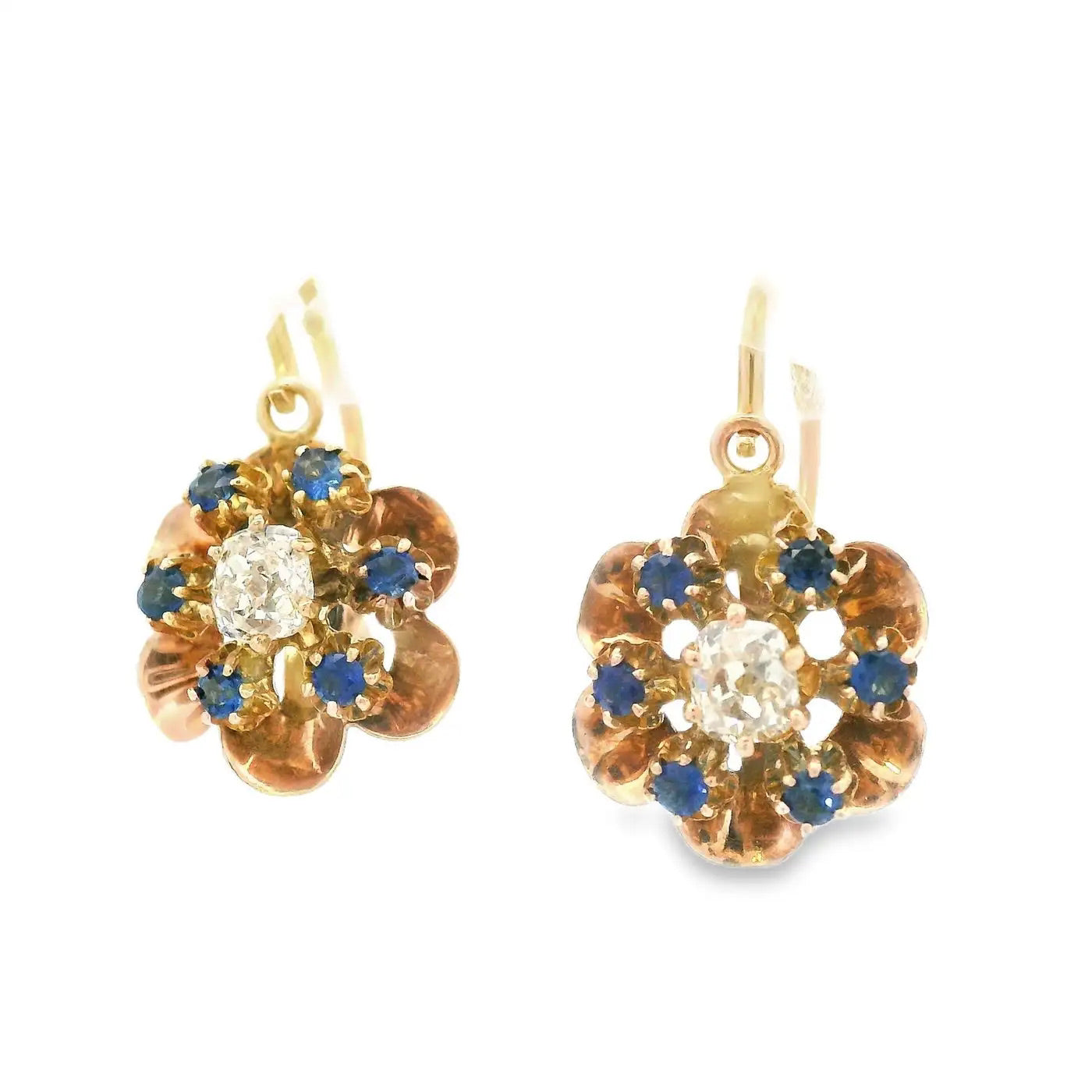 Pendientes Victorianos Motivo Floral con Diamantes y Zafiros de 1890