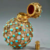 Antiguo Frasco de Perfume con Malla de Oro y Perlas Turquesa Estilo Imperio