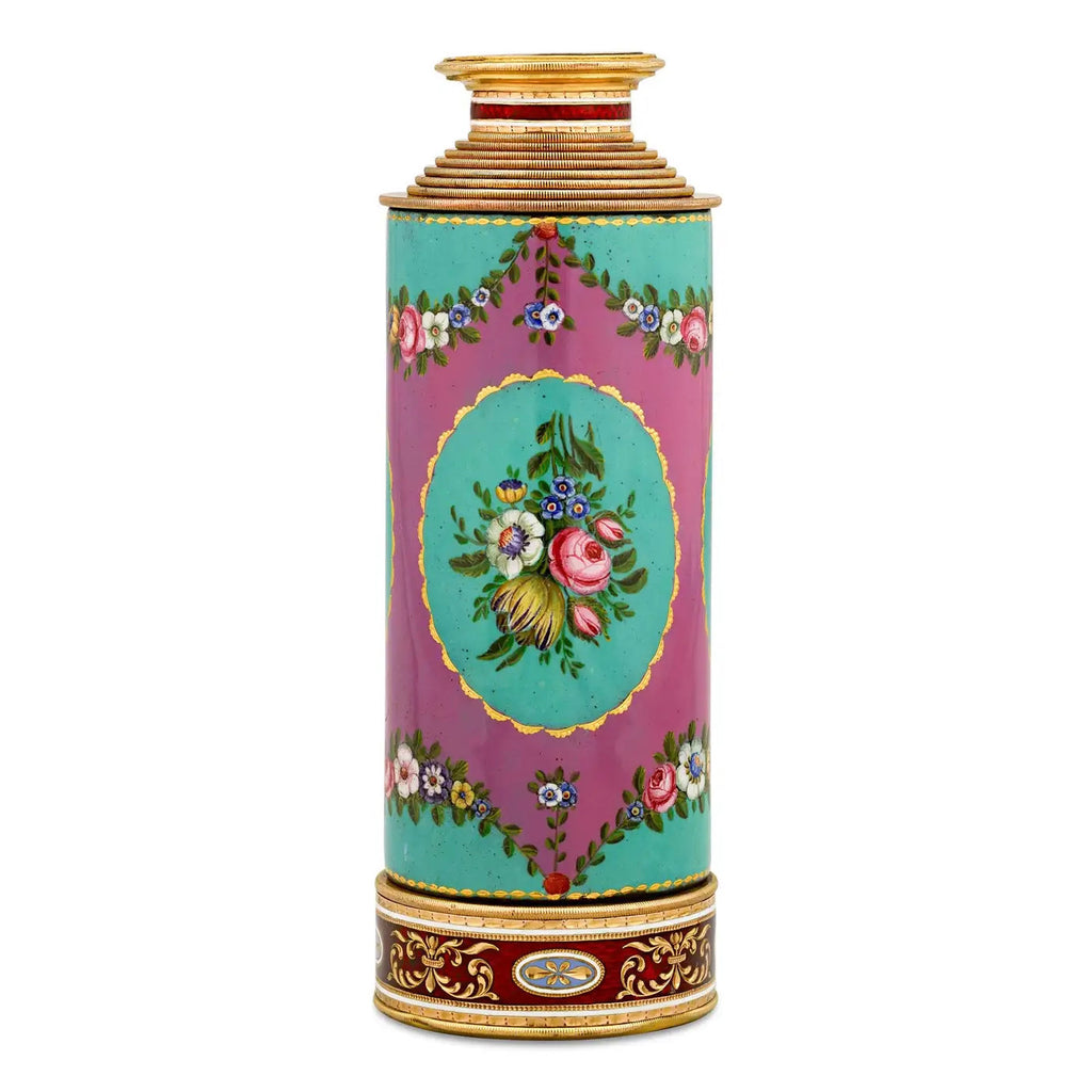 Antiguo Telescopio Suizo de Esmalte y Oro de 1820
