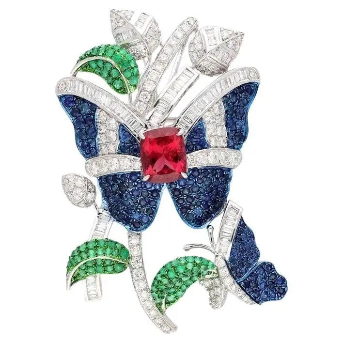 Broche Esmeraldas y Rubí | Estilo Art Deco | "Mariposa"