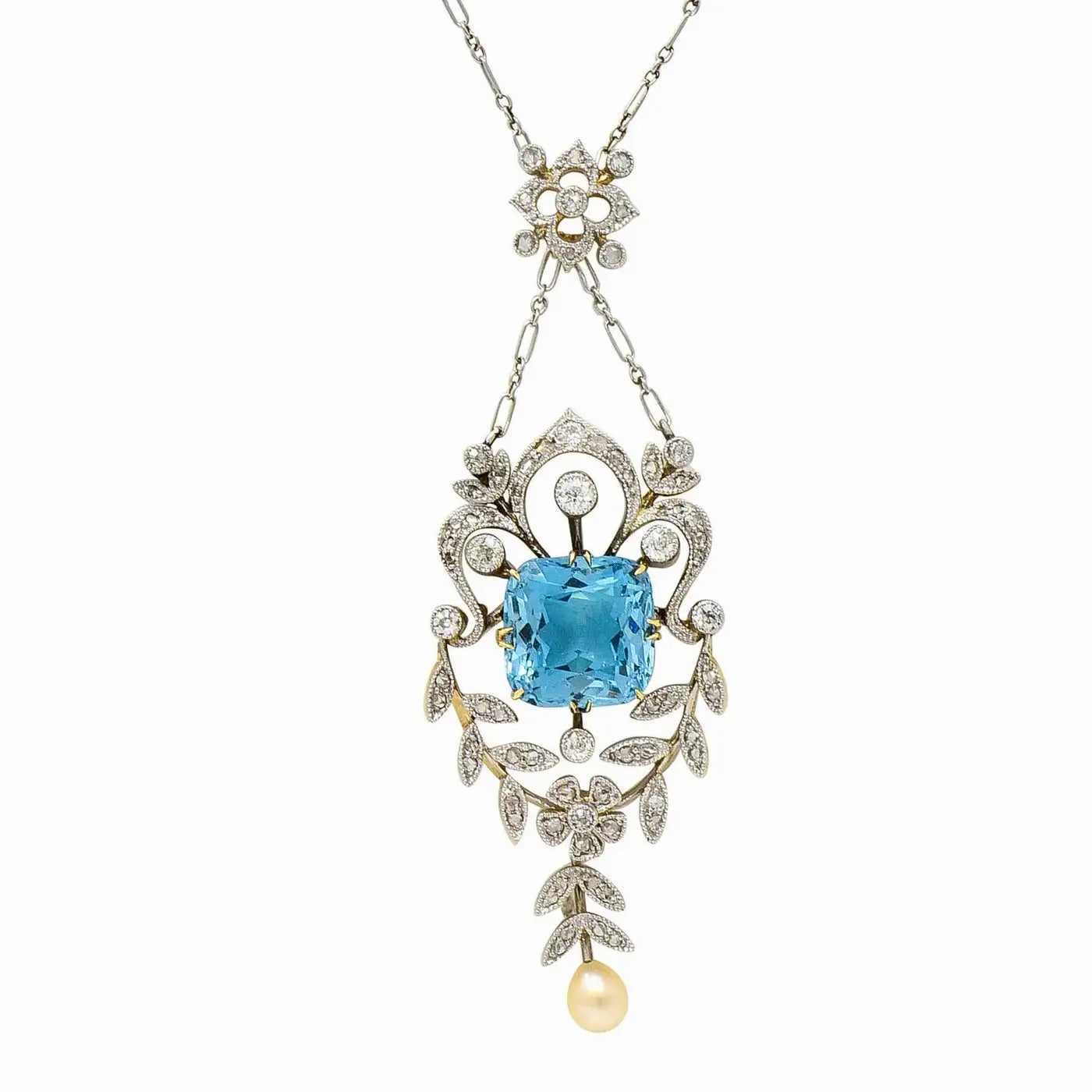 Collar Eduardiano de Perla y Aquamarina de 1910