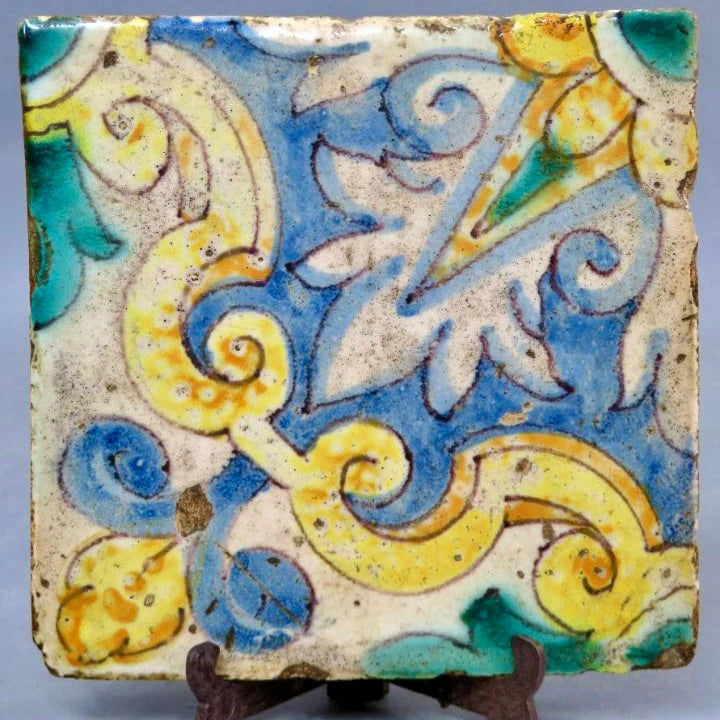 Azulejo de Triana Verde y Amarillo Esmaltado | Sevilla, Siglo XVII