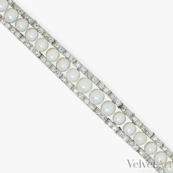 Pulsera Eduardiana de Diamantes y Perlas Naturales | Inglaterra, 1910