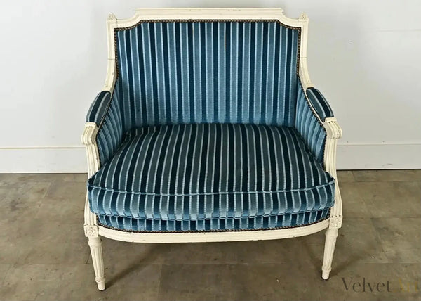 Bergère Marquesa Francesa Luis XVI de Rayas Azules del Siglo XIX
