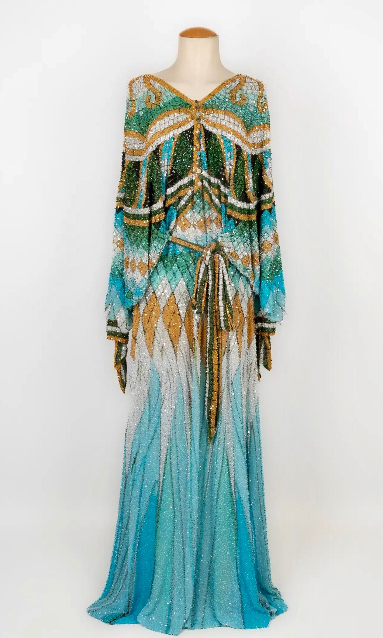Roberto Cavalli Vestido Largo Bordado con Perlas y Lentejuelas de 2010