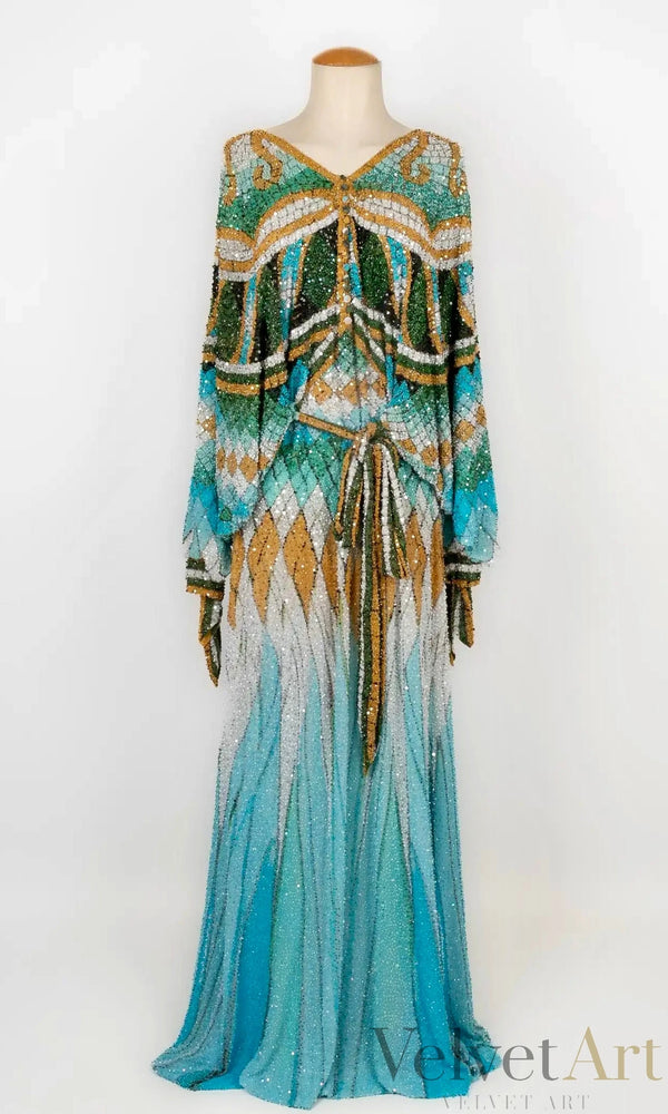 Roberto Cavalli Vestido Largo Bordado con Perlas y Lentejuelas de 2010